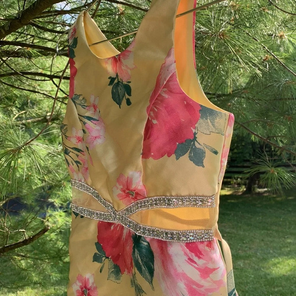 Speechless kids size 12 formal dress yellow with pink flowers rhinestones fancy - Picture 2 of 8